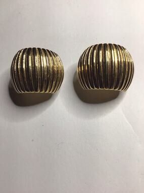 Vintage Givenchy Gold Tone Ribbed Dome Clip On Earrings Designer Signed
